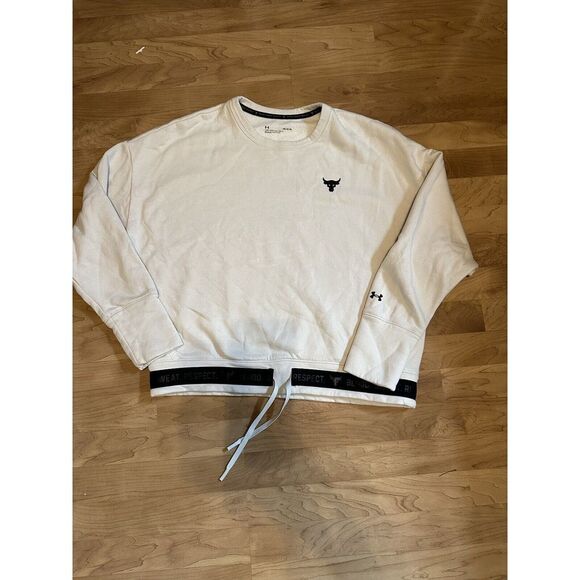 Under Armour Sweater Womens Large Cream Project Rock Charged Fleece Crew‎ - Picture 1 of 14